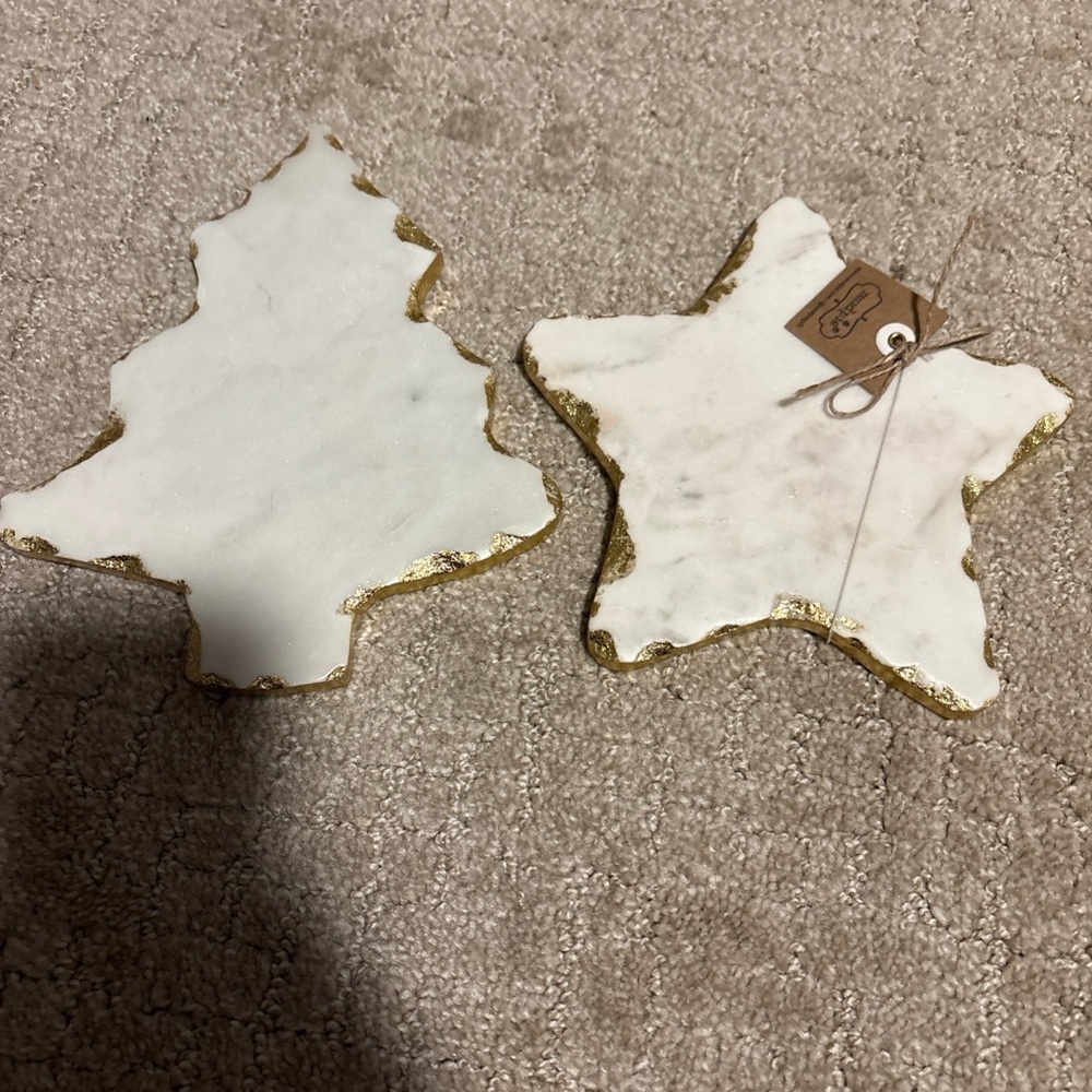 Mud Pie Set Of 2 Christmas Marble Cheese Boards- Christmas Tree 8’ & Star 7’